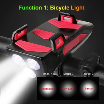 NEWBOLER 4 in 1 Lumina Bicicleta Bike Horn Bell Suport de Telefon Power Bank Lanterna Bicicleta Ciclism Față de Lumină Biciclete MTB Accesorii