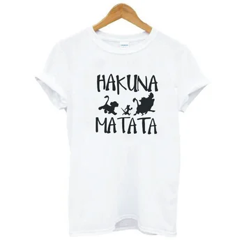 Noi Casual Harajuku Bumbac T-shirt Femei Topuri Hakuna Matata Scrisoare de Imprimare Teuri Strada de Vara Plus Dimensiune Gât T-shirt