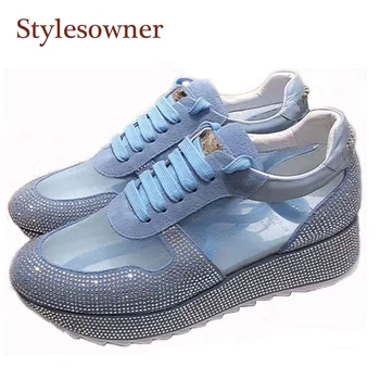 Noi De Vara Femei Cristal Adidași Cu Platformă Plată Brioșă Toc Pantofi La Modă 6 Culori Respirabil Albastru Alb Negru Pantofi De Mers Pe Jos