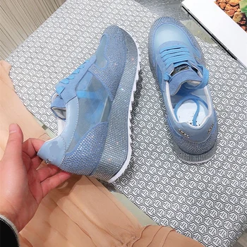 Noi De Vara Femei Cristal Adidași Cu Platformă Plată Brioșă Toc Pantofi La Modă 6 Culori Respirabil Albastru Alb Negru Pantofi De Mers Pe Jos