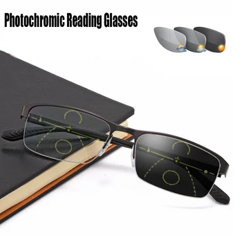 Noi Fotocromatică Ochelari De Citit Bărbați Femei Multifocală Progresivă De Înaltă Calitate Ochelari De Calculator Jumătate Cadru Metalic Bifocale Gafas