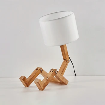 Noi Nordic Robot Lemn Led Lampa de Birou Fashion Dormitor Studiu Drăguț Lampă de Masă Americane Amuzant Lumina de Noapte pentru Copii NOI/UE Plug