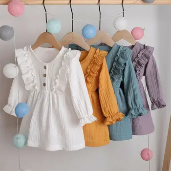 Noi Primavara Toamna Îmbrăcăminte pentru Copii Lenjerie de Fete Lungi T-shirt Dress Copii Topuri Tee Ciufulit Confortabil butonul Maneca Lunga T-shirt