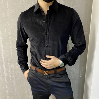 Noi toamna anului 2020 pentru bărbați pantaloni de Catifea cord camasa de culoare solidă tricou elastic barbati slim montaj tricou S5010