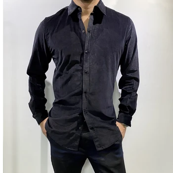 Noi toamna anului 2020 pentru bărbați pantaloni de Catifea cord camasa de culoare solidă tricou elastic barbati slim montaj tricou S5010
