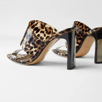 Noi vara 2020 Femei Vara Slide Pantofi Leopard Print Animal Print din Plastic cu toc pentru Femei Papuci de casa sandale Transparente