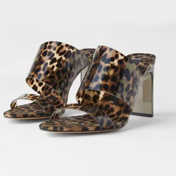 Noi vara 2020 Femei Vara Slide Pantofi Leopard Print Animal Print din Plastic cu toc pentru Femei Papuci de casa sandale Transparente