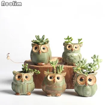NOOLIM 5 Buc/lot Ceramic Forma de Bufnita Ghivece pentru Plante Suculente Cărnoase Animale Stil de Plantat Grădină Acasă Decor de Birou