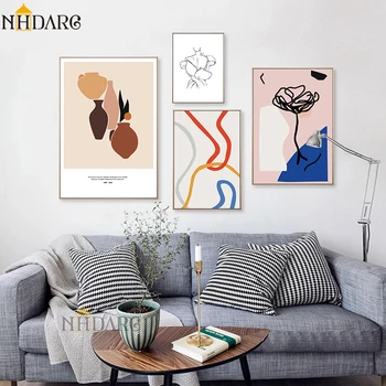 Nordic Abstract Moda Retro Modern Linie Schiță Postere si Printuri de Arta de Perete Panza Imaginile Pentru Home Decor Living Decorul Camerei