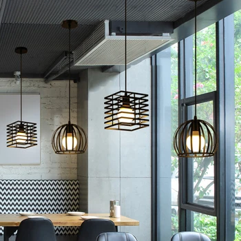 Nordic Bucătărie Lumini Pandantiv Alb Negru Cusca de Metal, Abajur Sala de Mese E27 LED Plafon Lampă de Agățat pentru Casa Living Bar