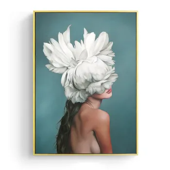 Nordic Flori Decor cu Pene de Femei de Perete de arta Canvas Tablou Pictura in Ulei Poster tablouri Moderne Pentru camera de zi de Decorare