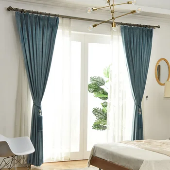 Nordic Light Lux Perdele pentru Camera de zi Dormitor Catifea Lumina-Protectie de Ceață Catifea Albastru de Lux de Culoare Solidă