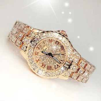 Nou Lux Stras Brățară Ceas Femei Diamond Moda Doamnelor Aur Roz Rochie De Ceas Din Oțel Inoxidabil Cristal Ceas De Mână Ceas