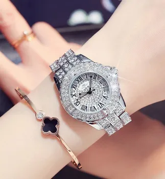 Nou Lux Stras Brățară Ceas Femei Diamond Moda Doamnelor Aur Roz Rochie De Ceas Din Oțel Inoxidabil Cristal Ceas De Mână Ceas