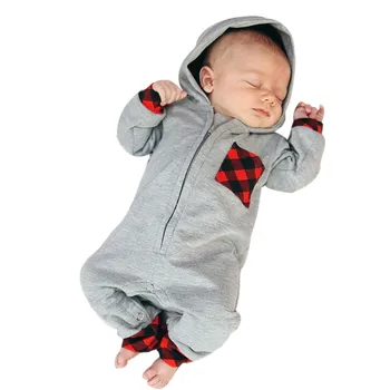 Nou-născut Baby Boy Fata de haine în Carouri cu Gluga Romper Salopeta Haine băiat copil haine de înaltă calitate picătură navă