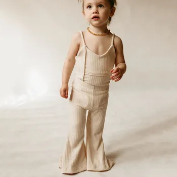 Nou-Născut Copilul Fete Pentru Copii Haine De Bumbac Set De Vară Fără Mâneci Romper Corpul Top Lung Bell Pantaloni Body Costumele Drăguț 0-3 Ani