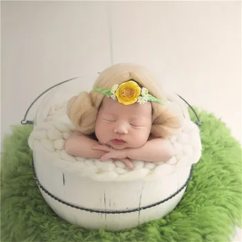 Nou-Născut De Păr Peruca De Epocă Bigudiu Peruca Fetita Lână Pălărie Fotografie Prop Capota Copil Cadou De Ziua De Nastere