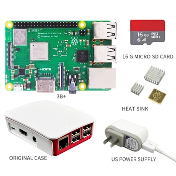 Nou, original, Raspberry Pi 3 Model B+ kit 16G SD card + Original Caz +5V/2.5 a UE / SUA Alimentare cu cablu + radiator