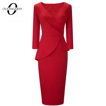 Nou Proiectat Sexy V Gât Elegant Elegant Clasic de Culoare Solidă rochie Bodycon de Afaceri Rochie de Creion EB611