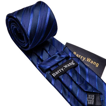 Noua Moda Albastru cu Dungi Barbati Cravată Set de 8,5 cm Matase Jacquard Țesute Cravate de Afaceri de Nunta Batistă Buton Lega Barry.Wang