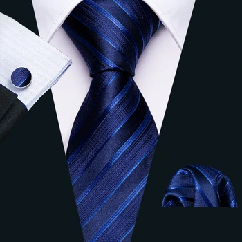 Noua Moda Albastru cu Dungi Barbati Cravată Set de 8,5 cm Matase Jacquard Țesute Cravate de Afaceri de Nunta Batistă Buton Lega Barry.Wang