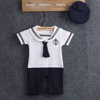 Noua moda Băiețel Nou-născut haine set Marinar model de Costum de marinar guler Tinuta Set Romper Haine+Hat