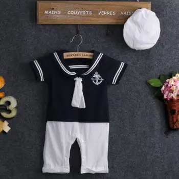 Noua moda Băiețel Nou-născut haine set Marinar model de Costum de marinar guler Tinuta Set Romper Haine+Hat