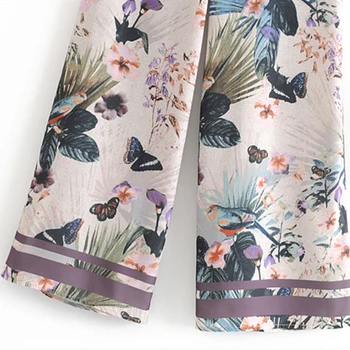 Noua Moda Casual Florale Bird Print Pantaloni Largi Picior Femei Streetwear Chic Fermoar Fly Pantaloni Lungi De Sex Feminin Frumoasa De Toamna Pantaloni
