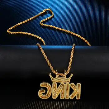 Nume personalizate Coroana Bule Mici Scrisori în lanț colier cu pandantive Hiphop bijuterii zircon pentru barbati Femei aur argintiu culoare