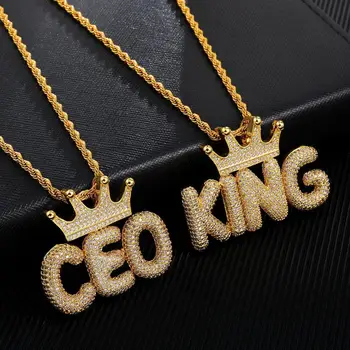 Nume personalizate Coroana Bule Mici Scrisori în lanț colier cu pandantive Hiphop bijuterii zircon pentru barbati Femei aur argintiu culoare