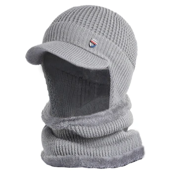 Oameni de Iarna 2 buc Set Parasolar Refuz Earflap Beanie Hat cu Cercul Eșarfă Tricotate Îngroșa Pluș Căptușite Cap de Craniu Gât mai Cald