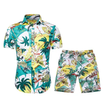 Oamenii Boardshorts Cămăși Hawaiiene Set Sport Bermude De Baie Uscat Rapid De Imprimare Ananas Vacanță Costume De Baie Costume De Sport