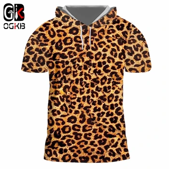 OGKB cu Gluga Tee Cămașă Hombre Nou Scurt Animale 3D Tricou de Imprimare Leopard Streetwear 5XL 6XL Costume Om de Primăvară Hanorac tricou