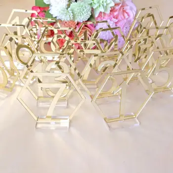 Oglinda Nunta Scaun Card Hexagon Numărul de Masă Semne pentru Petrecerea de Nunta Decor Argint Aur Acril Număr de Ziua GeometricTable