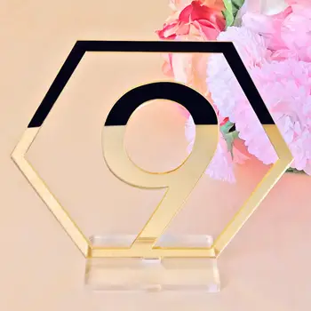 Oglinda Nunta Scaun Card Hexagon Numărul de Masă Semne pentru Petrecerea de Nunta Decor Argint Aur Acril Număr de Ziua GeometricTable