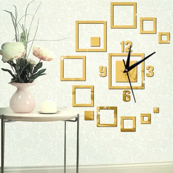 Oglindă Acrilică Strickers Ceas de Perete Patrat Stivuite Auto-adeziv 3D DIY de Artă Elegante Ceasuri pentru Sala de Decor Living Decorul Camerei
