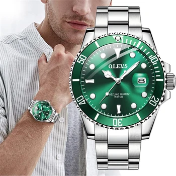 OLEVS Mens Ceasuri de Top de Brand de Moda de Lux Impermeabil Luminos Mână Verde Dial Cuarț Ceas de mână Sport Cadouri pentru Bărbați