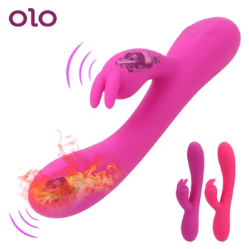 OLO 16 Viteze G Spot Biberon Masaj Jucarii Sexuale pentru Femei Clitoris Vagin Stimularea Dual Motors Vibrator Încălzire Rabbit Vibrator