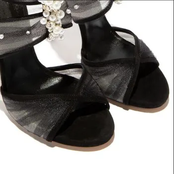 Olomm Noi Femeile Platforma Sandale Sexy Metal Sandale cu Toc Superba Perla Deget de la picior Deschis Rochie Neagra Pantofi Doamnelor NE Dimensiune 4-10.5