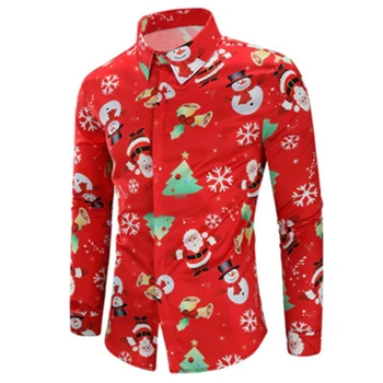 Omul de Crăciun Tricou Imprimat Moda Toamna Rândul său, în Jos Guler, Mâneci Topuri de sex Masculin Casual Bluza Singur Pieptul 3XL