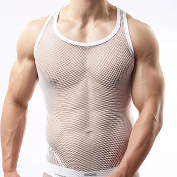 Omul Lenjerie De Corp/Masculin Amuzant Ochiurilor De Plasă Maieuri Bluze De Corp/Gay Sexy Respirabil Carouri Transparent Vestă Fără Mâneci