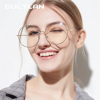 Oulylan Ochelari Supradimensionate Cadru Femei Rotund Stil Transparent Metal Ochelari Spectacol De Epocă, Negru Optic Rame Ochelari De Vedere