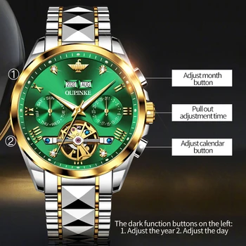 OUPINKE de Lux Barbati Ceas Cronograf Automatic Ceasuri Mecanice Bărbați din Oțel Inoxidabil rezistent la apa Sport Ceas relogio masculino