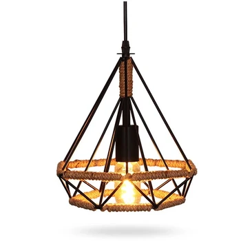 Pandantiv Vintage Negru de lumină Lampă de Fier Rusia Loft Cușcă Forma de Cânepă Funie de Lumină pentru Sufragerie, Dormitor cu Edison E27 Lampă Titular