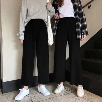 Pantaloni Largi Picior Femei Solide De Înaltă Talie Pantaloni Cutat Liber Casual Elegant Pentru Femei Coreeană Stil Chic Școală De Zi Cu Zi Fetele