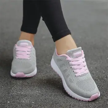 Pantofi albi femeie 2020 noua platforma pantofi de vara pentru femei pantofi casual moda ochiurilor de plasă respirabil dantela sus pantofi plat adidasi femei