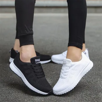 Pantofi albi femeie 2020 noua platforma pantofi de vara pentru femei pantofi casual moda ochiurilor de plasă respirabil dantela sus pantofi plat adidasi femei