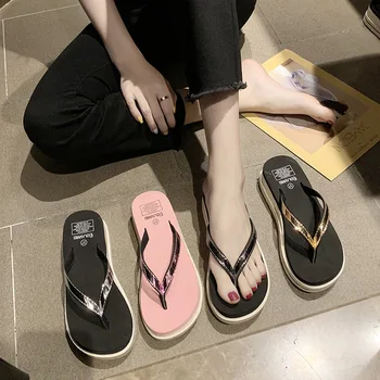 Papuci Femei coreeană Stil Flip-flops Platforma de Plaja Non-Alunecare Casual Uzura-Rezistent la Flip-Flop Papuci de Femei Papuci de casa Pantofi