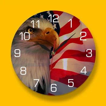 Patriotismul American Flag Cuarț Ceas Patriotic Bald Eagle Print Ceasuri De Perete Stele Dungi Independența Interior Acril Horloge