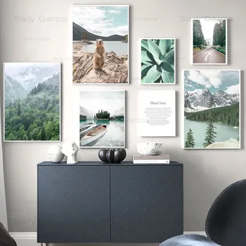 Peisaj natura Panza Pictura Pădure, Copac, Râu, Barcă Animal Poster de Arta de Imprimare Imagine de Fundal pentru Biroul de Acasă Decorare